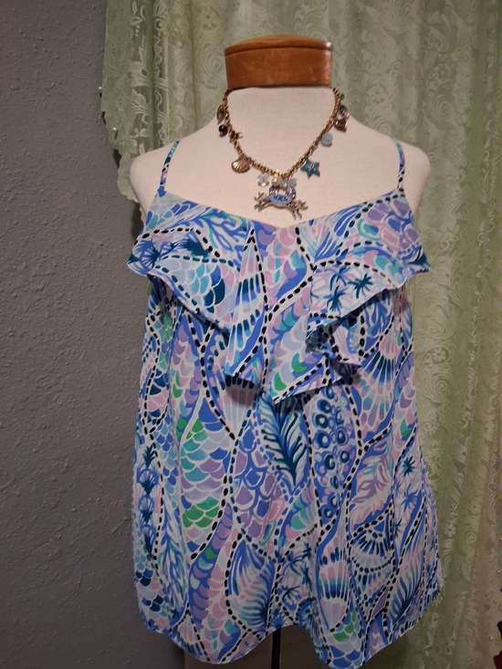 Lilly Pulitzer Tops - Lilly Pulitzer Blue, Pink & Green Ruffle Cami Top